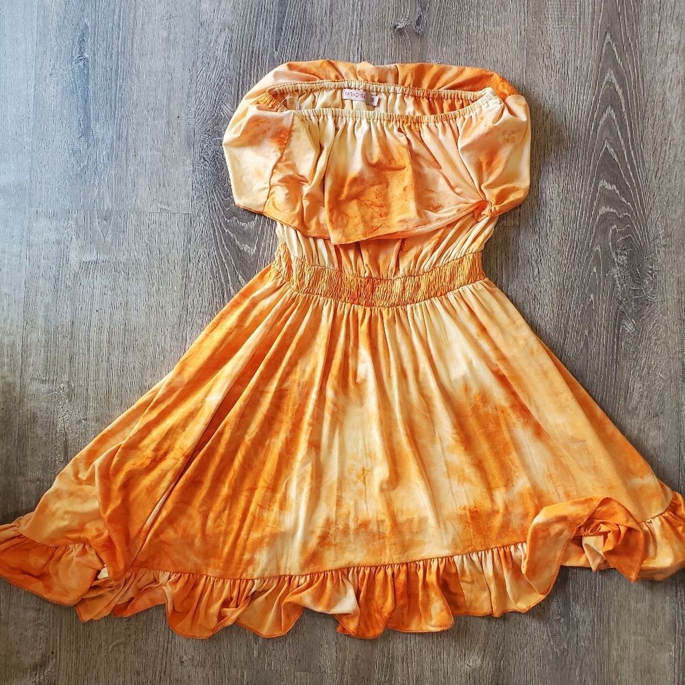 Paradise Crop Small Sun dress Orange White marble high low